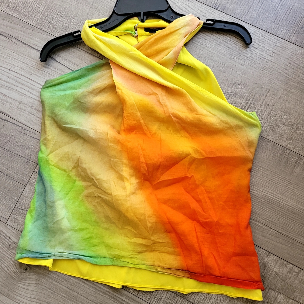 Natori Cross-Halter Camisole in Yellow, Orange & Green